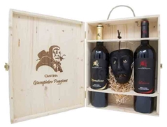 Confezioni legno due vini  rossi + maschera mamuthone ceramica